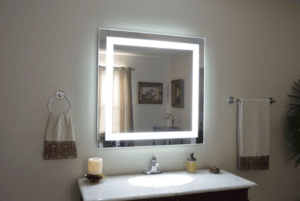 white growing strip mirror lighting