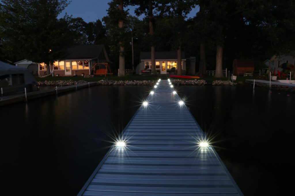 solar deck light super bright in the middle of a small lake fligreen