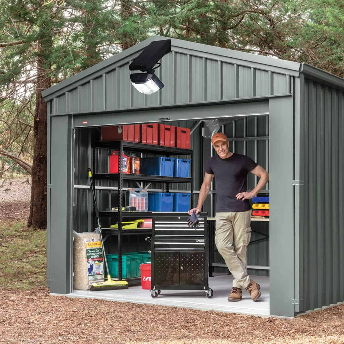 solar motion sensor storage shed