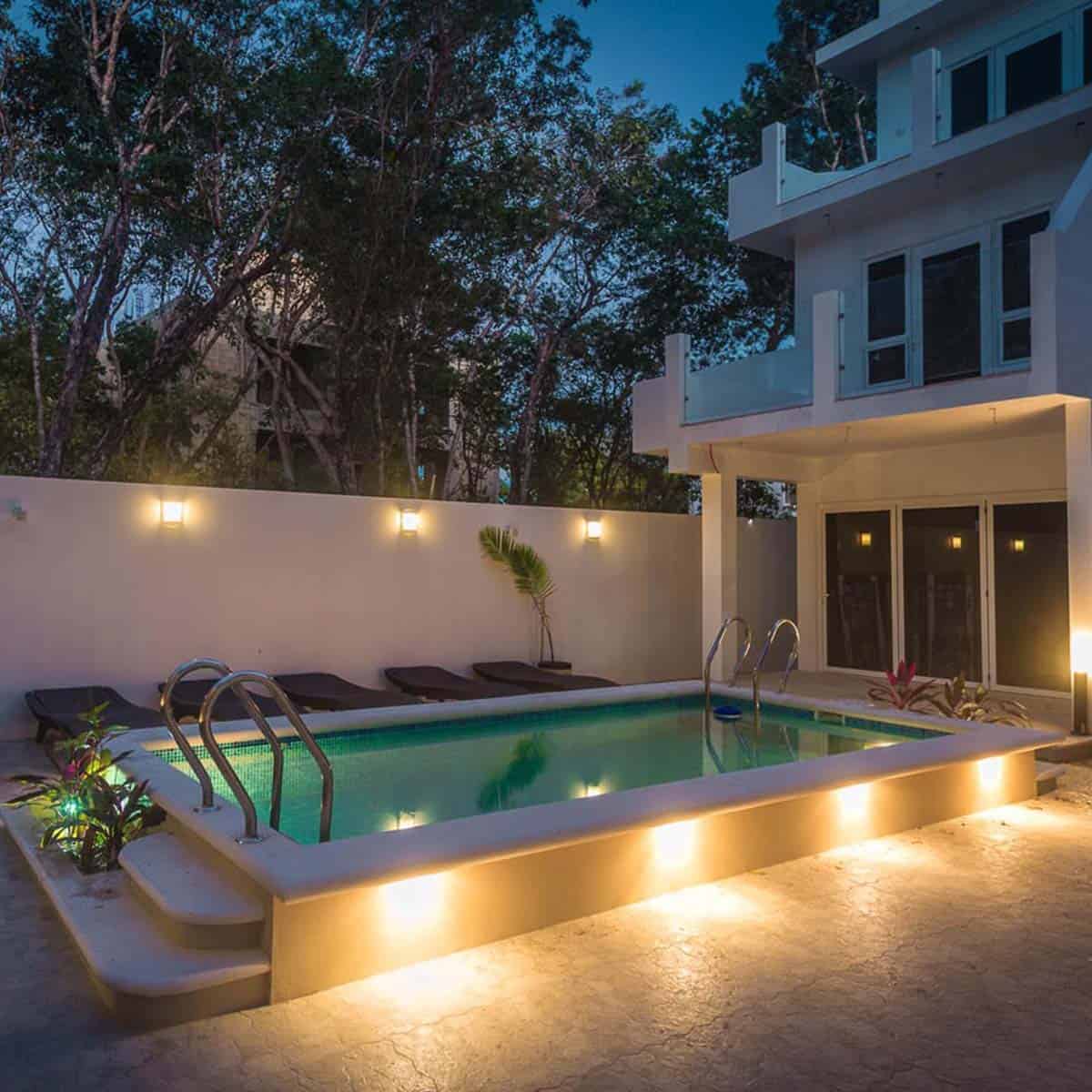 solar wall lights around pool