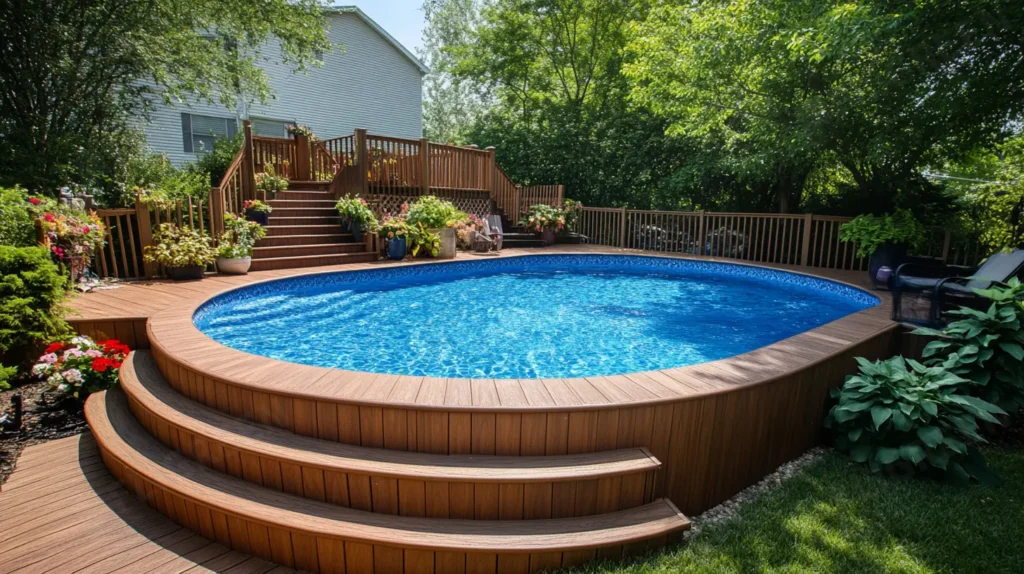 12.Dark Vintage Log Pool Deck